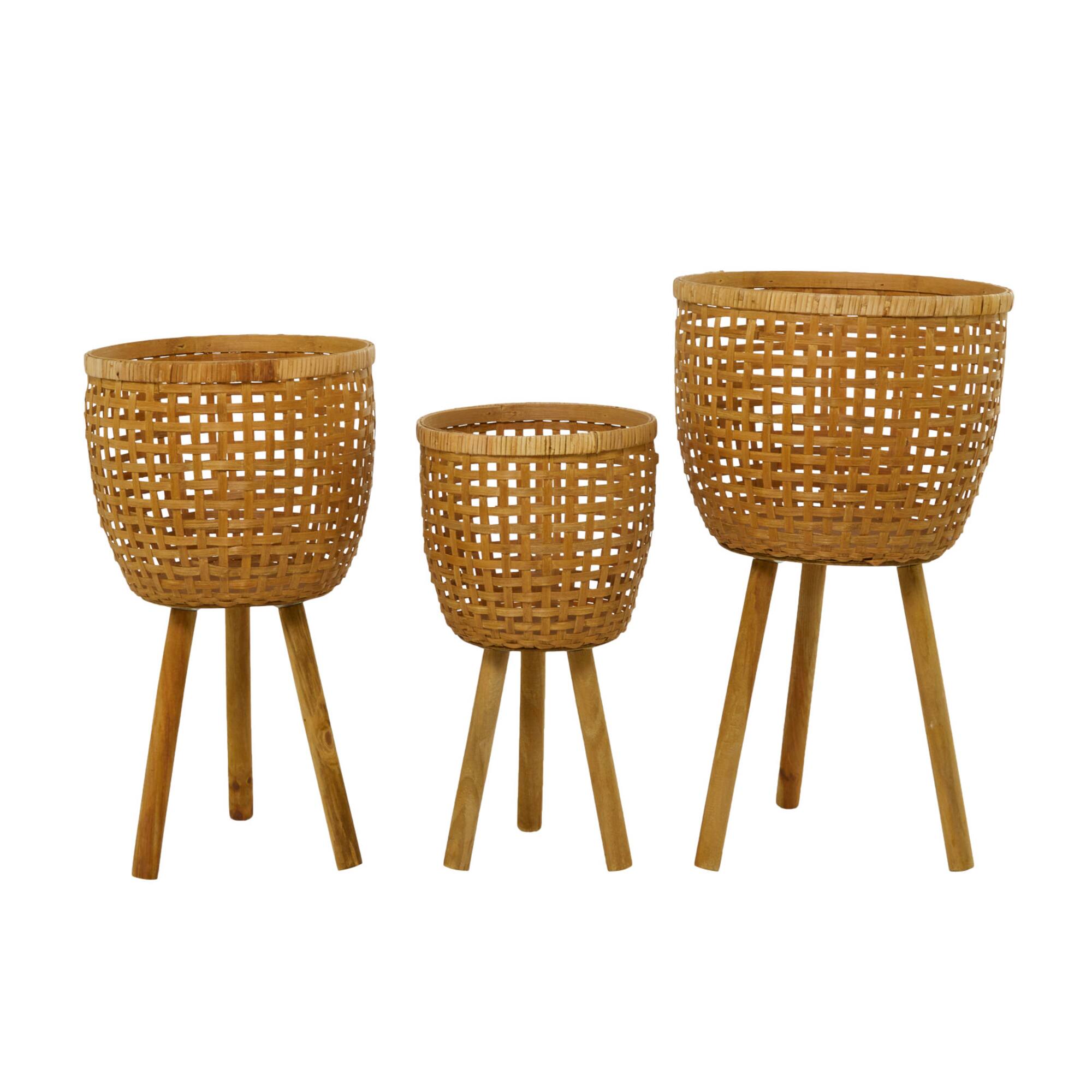 Brown Bamboo Bohemian Planter, Set of 3" 26", 23", 20"
